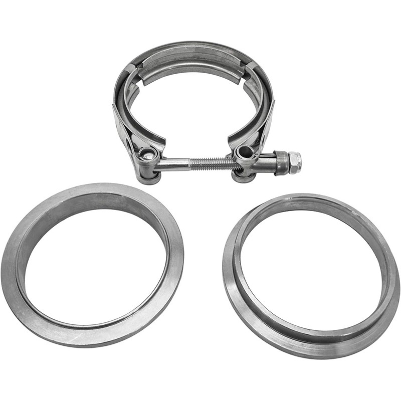 2.5" Inch V-Band Flange&Clamp Kit Male/Female With Ridge Exhaust Stainless 4 Pcs