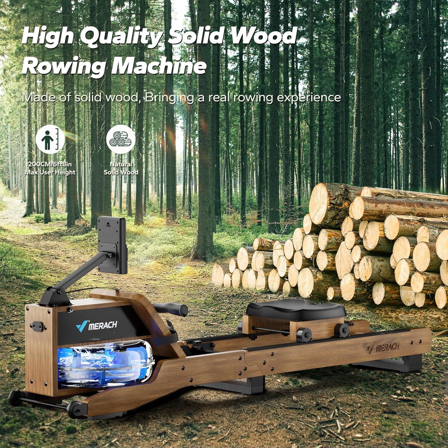 MERACH Oak Wood Water Rowing Machines for Home with 12 Enhanced Resistance Blade