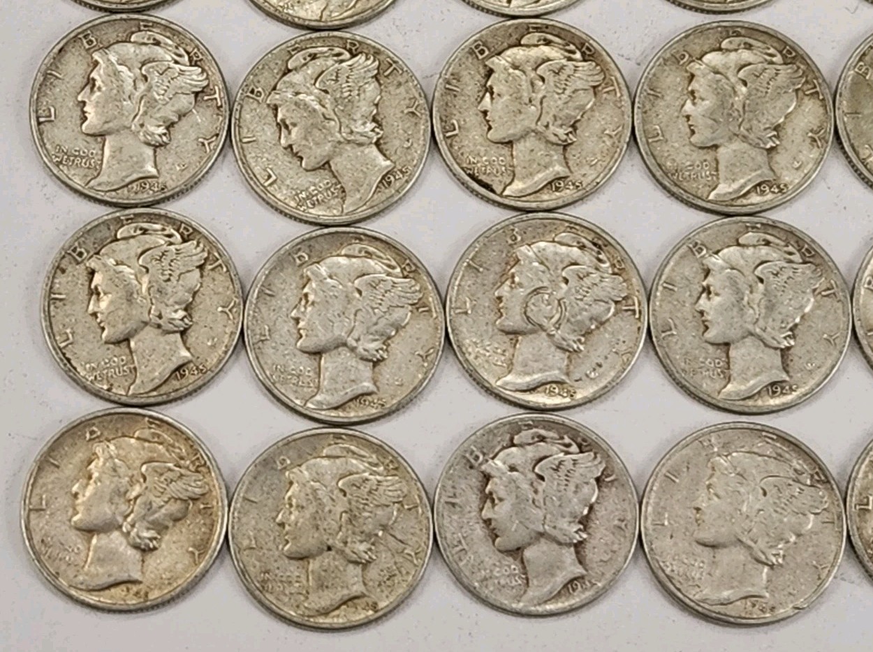 Roll of 50 Silver Mercury Dimes $5 Face Value 90% Silver Coins Mixed Dates ELM3