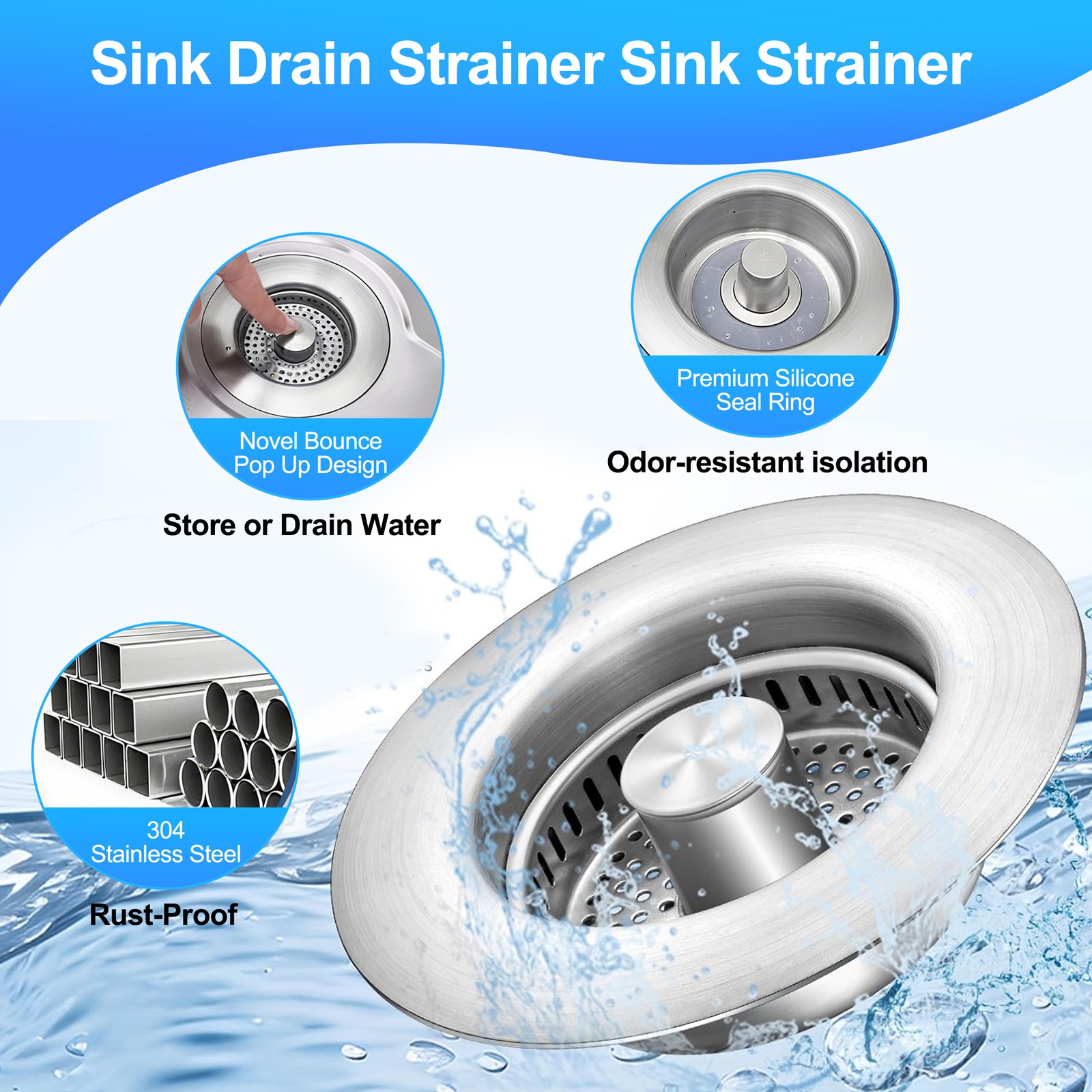 2PCS 5-in-1 Kitchen Sink Drain Strainer Stopper Pop Up Basket Anti-Clog Filter