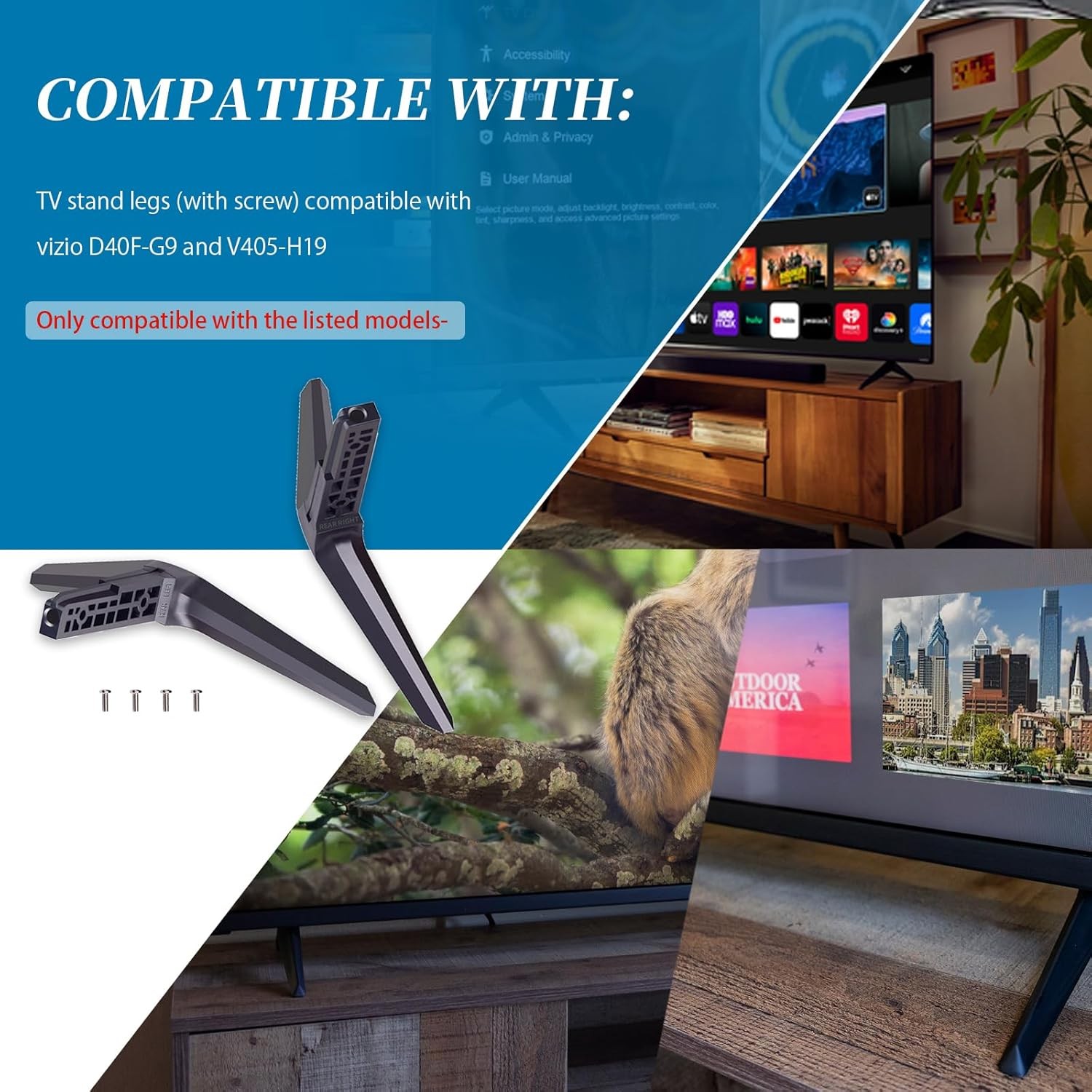 Black TV Base Stand Legs Feets w/ Screw For VIZIO TV V405-H19 D40F-G9 40" Class