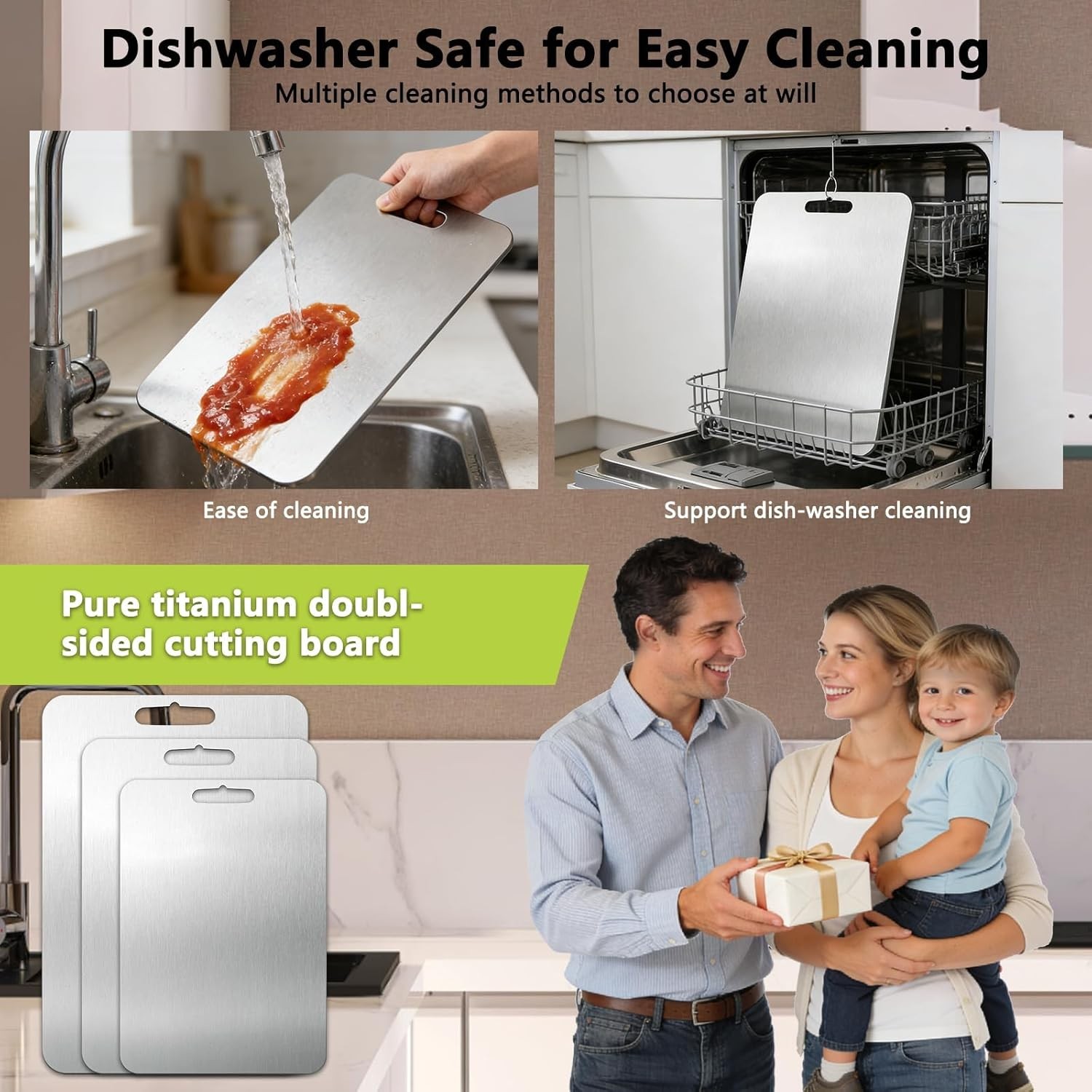 2026 New Food-Grade 100% Pure Titanium Cutting Board Set of 3, Double Sided Cutt