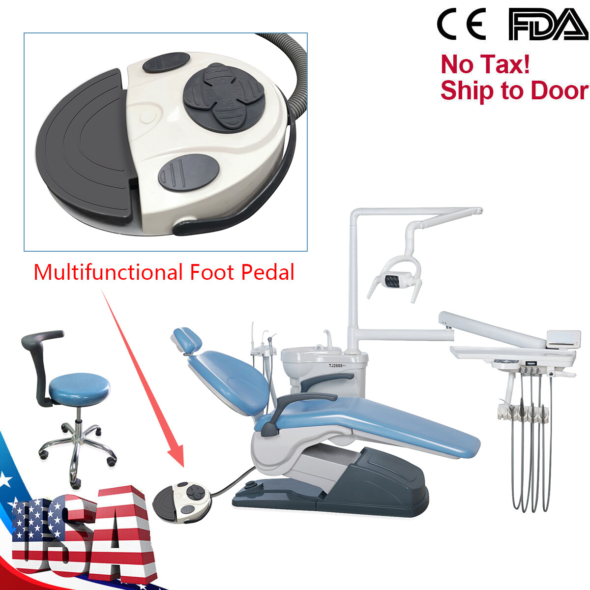 Dental Unit Chair Computer Controlled Motor Hard Leather +LED Oral Lamp +Stool
