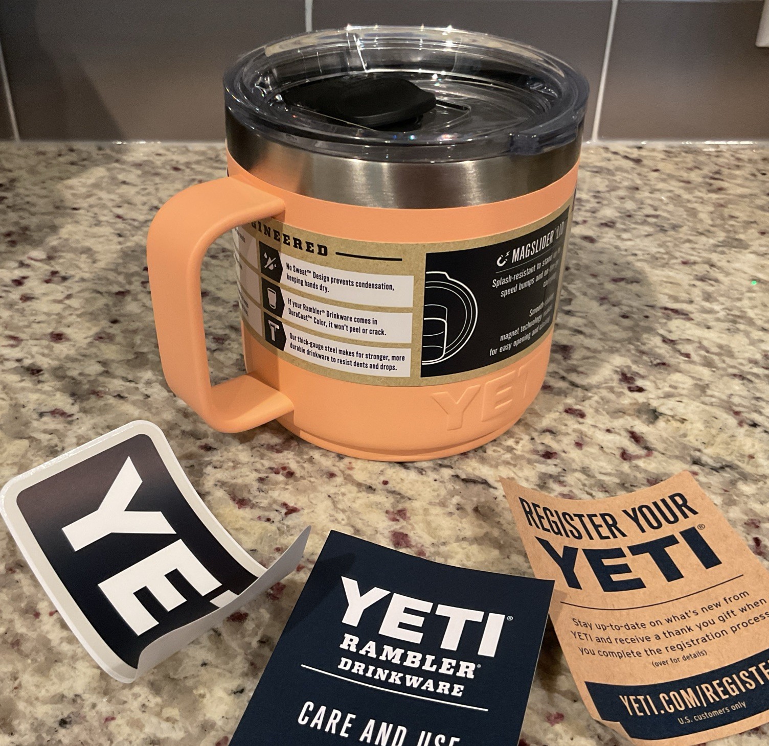 YETI Rambler 14 oz Mug with MagSlider Lid LOWCOUNTRY PEACH No Sweat Camp Cup NWT