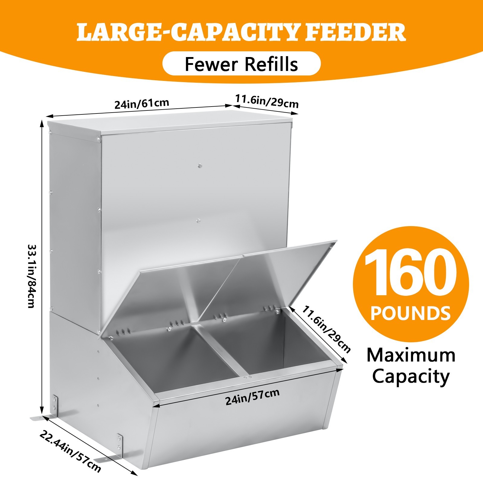 Hog Feeder,3 Bushel Double Door Automatic Pig Feeder,Galvanized Steel Pig Trough