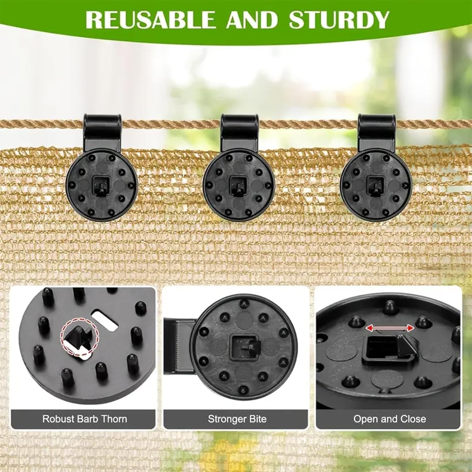 50PCS Large Black Sun Shade Net Clips - For Outdoor Garden/Patio Fixing