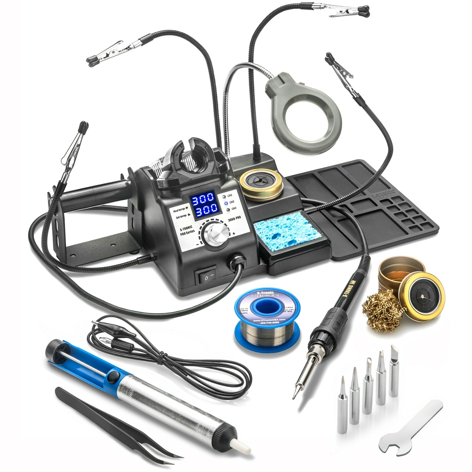 X-Tronic 3060-PRO 75 Watt "Double Digital" Soldering Iron Station Complete Kit