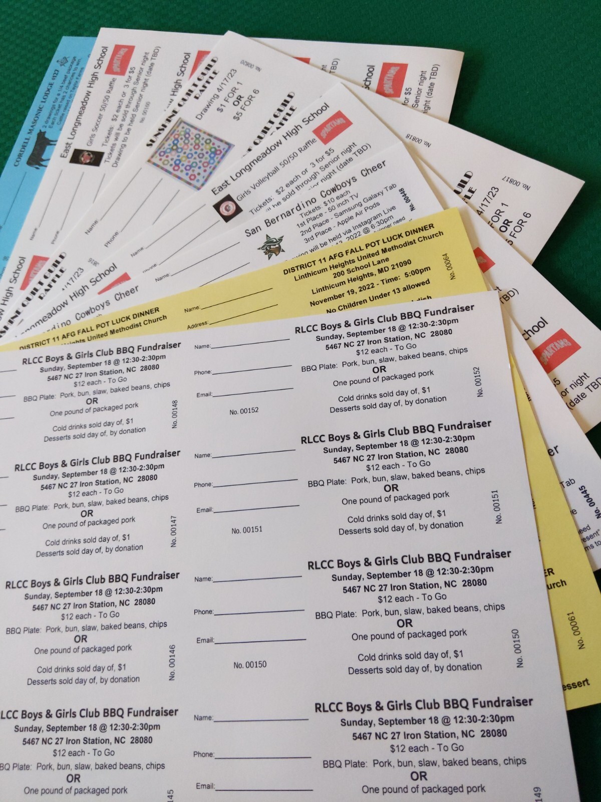 CUSTOM PRINTED RAFFLE TICKETS, NUMBERED AND PERFORATED, CARDSTOCK