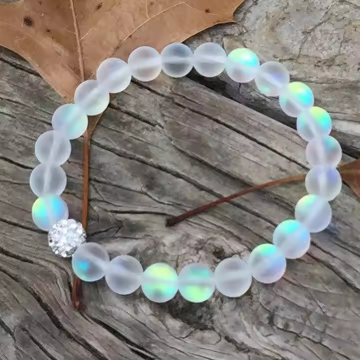 Delicate 8mm Glowing Moonstone Healing Reiki Crystal Stone Handmade Bracelet