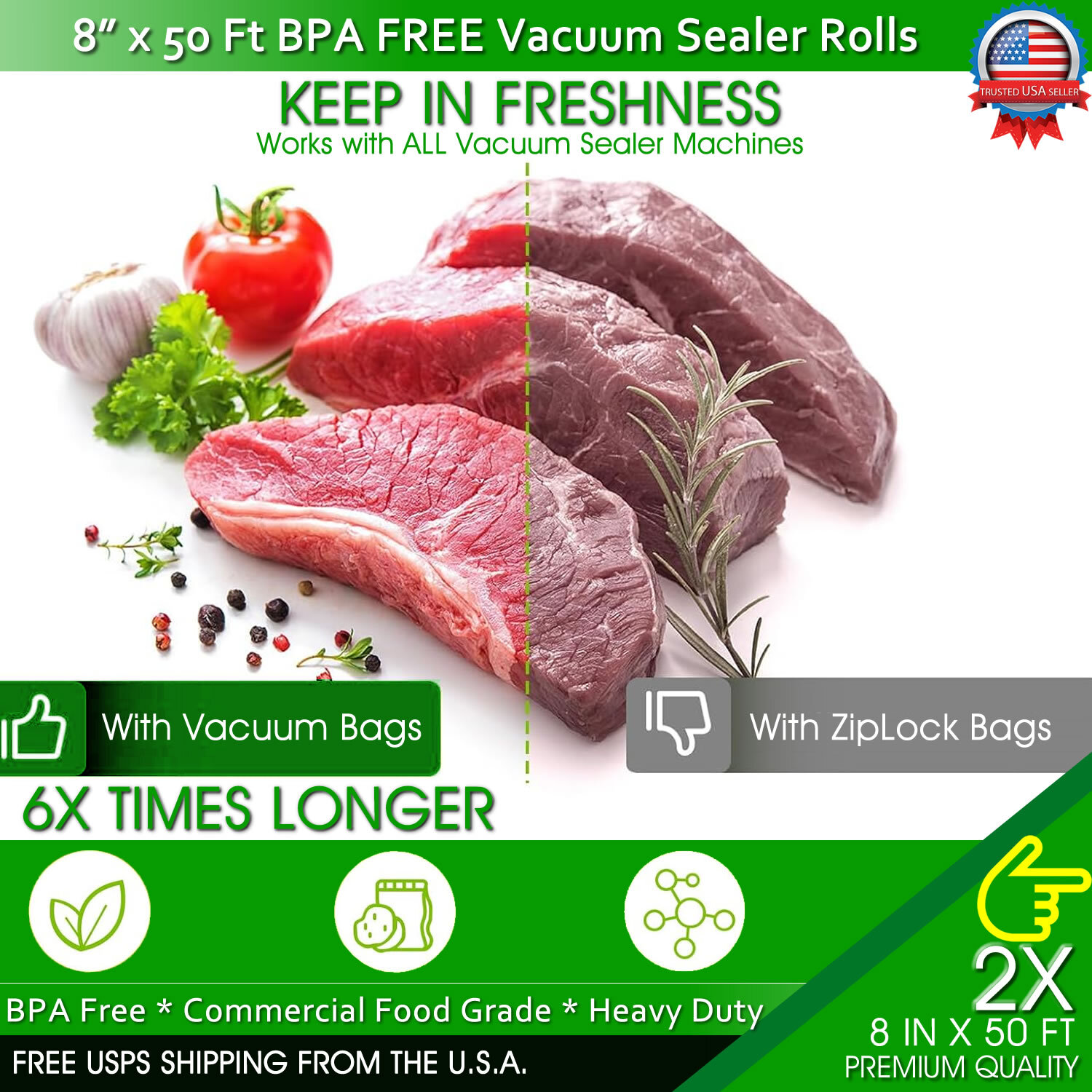 Vacuum Sealer Bags Rolls Jumbo 4Mil Food Saver Bag 8"x50' 11"x50' 8"x20' 11"x20'