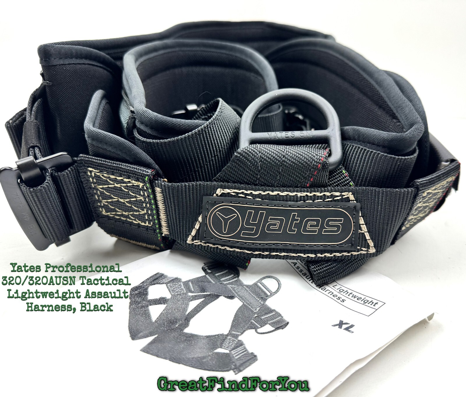 Yates Professional 320/320AUSN Tactical Lightweight Assault Harness, Black,