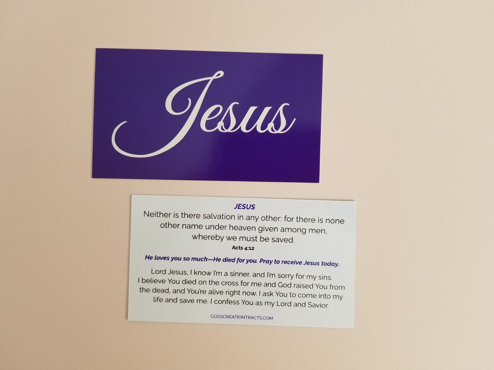 Jesus Gospel Tracts – 50 Salvation Cards (Acts 4:12, 2-Pack) – Evangelism – Free
