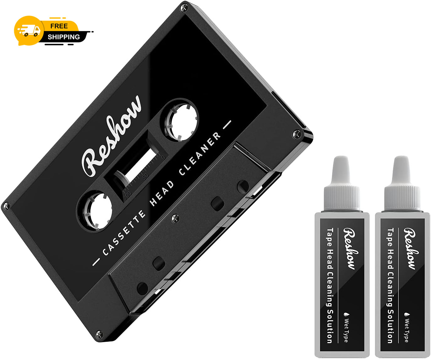 Reshow Audio Tape Cassette Head Cleaner with 2 Cleaning Fluids Care Wet Maintena