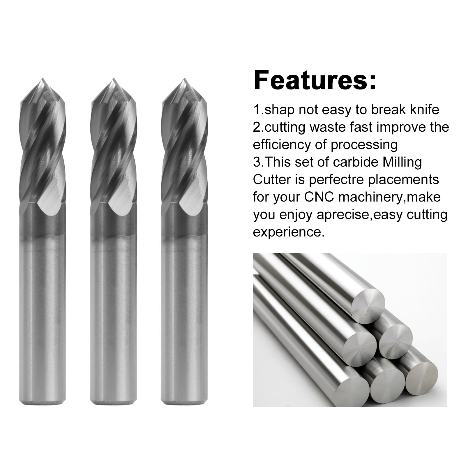 10PCS 4 Flute 90 Degree 3/8"x1"x2-1/2" Solid Carbide Drill Mill - AlTiN Coated