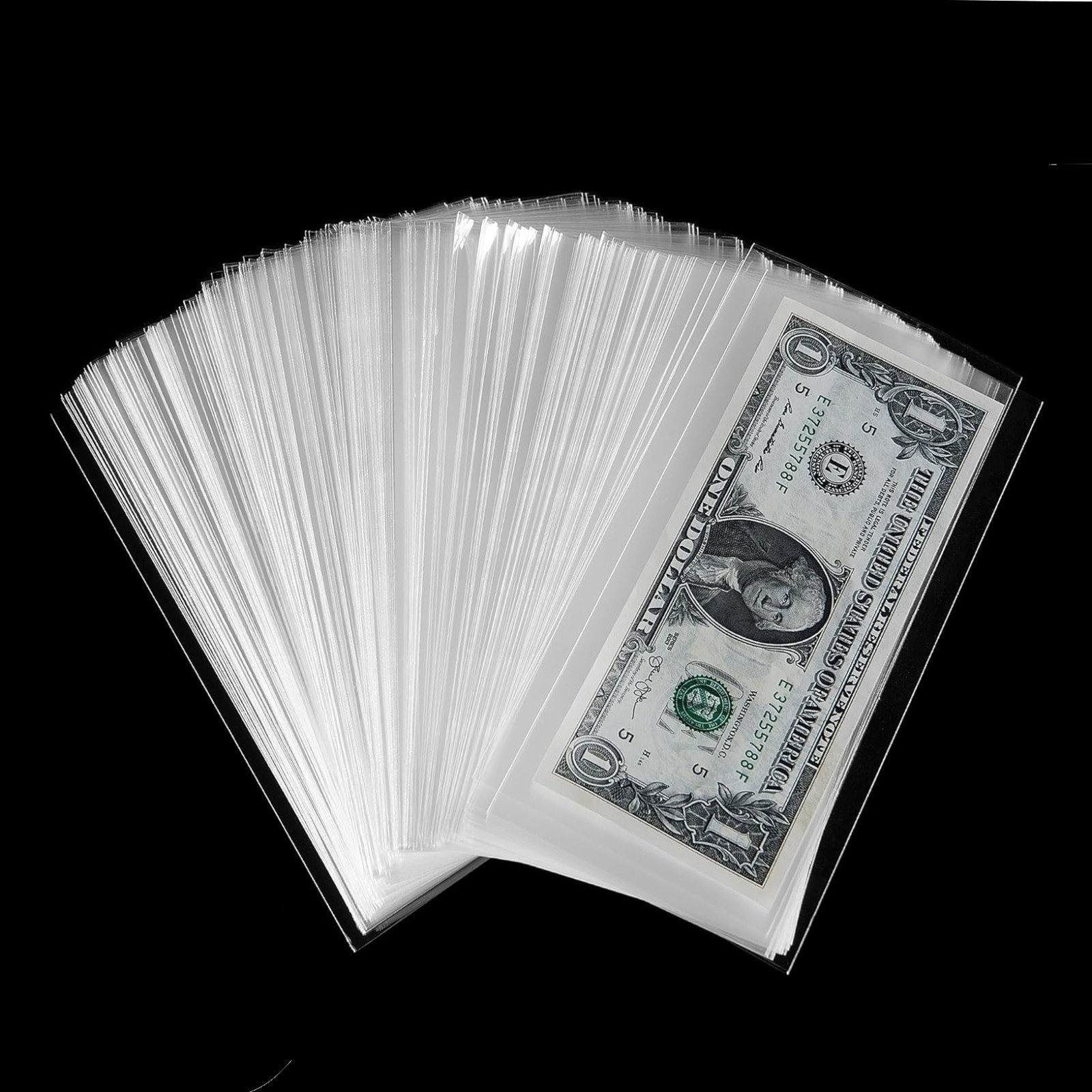 200 Pack Clear Paper Money Currency Sleeve Bag Holder 4 US Dollar Bill w/ Case