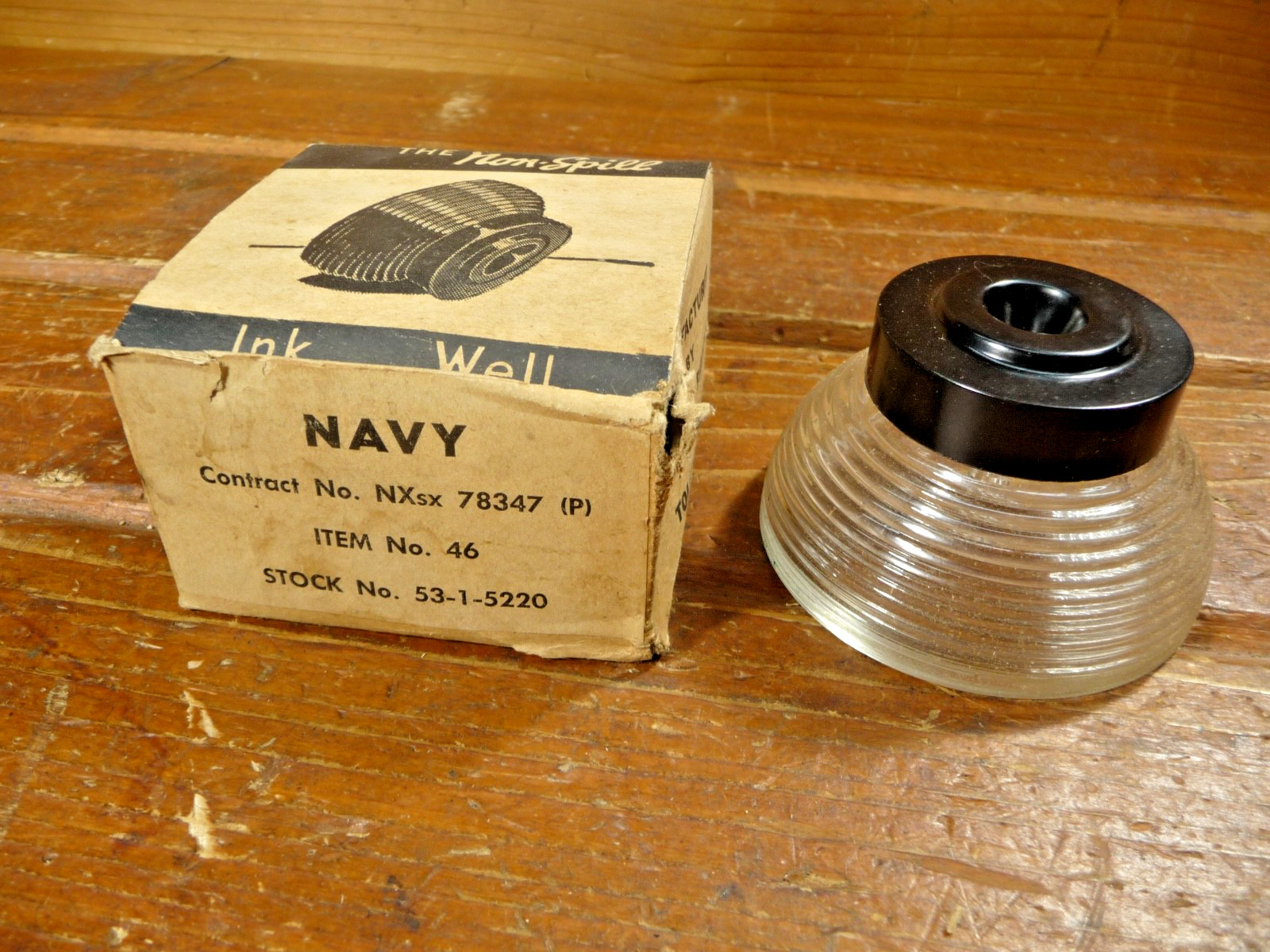 Vintage NOS US Navy Non Spill Glass Inkwell & Box Preferred Products Toledo Ohio