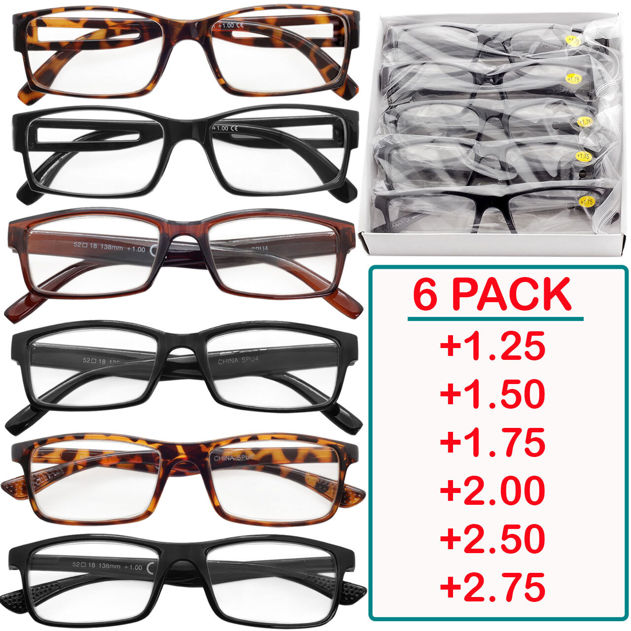 Mens Reading Glasses Womens Readers 6 Pack New Styles Everyday Value Eyeglasses