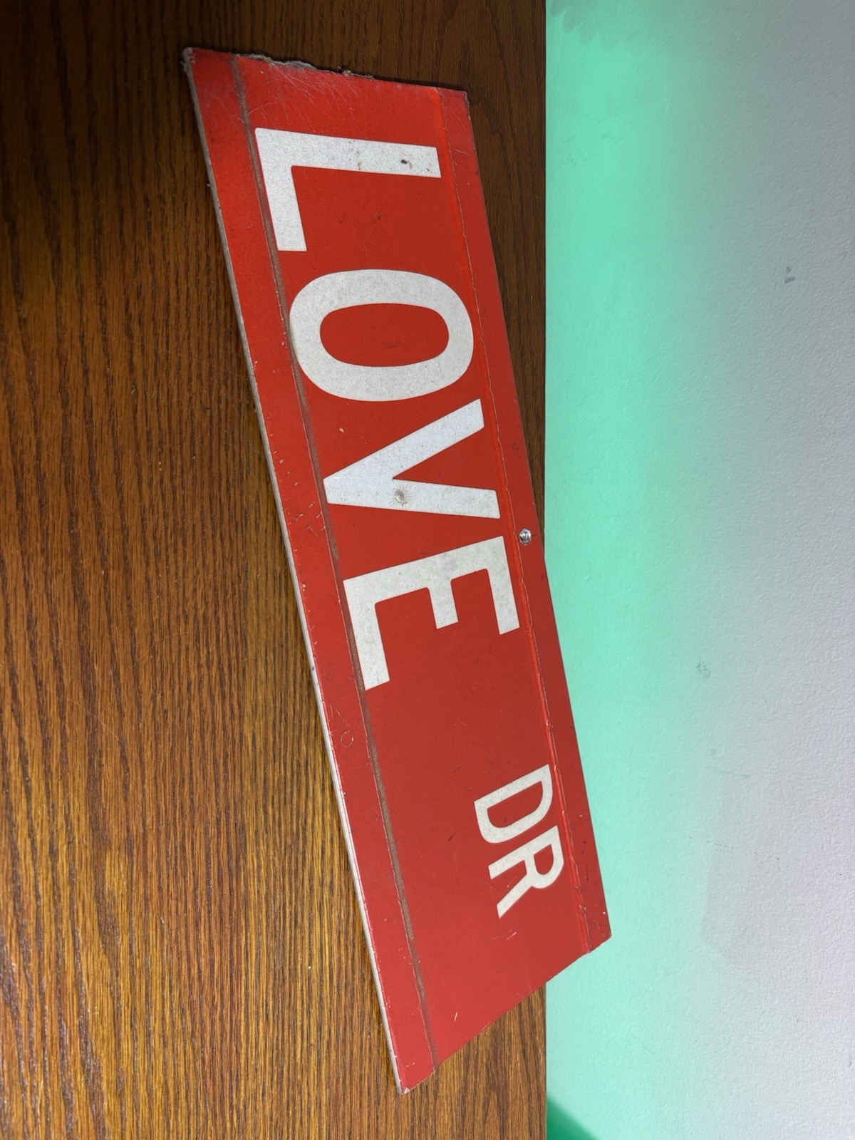Vintage LOVE DR Retired Red City Town Drive Street Sign Authentic