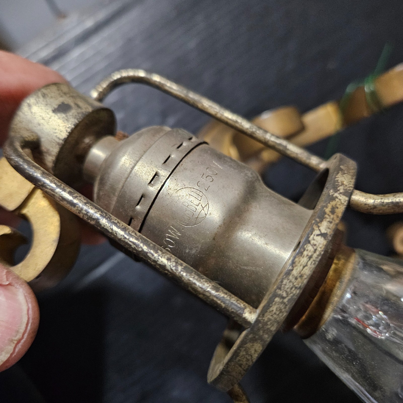 Rare Pair Antique Brass Nickle Sconces Handel Era Edwardian glass shade Hubbell