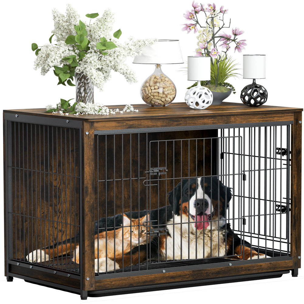 Large Dog Crate Wooden Kennel Heavy Duty Cage with Tray End Table Pet Furniture