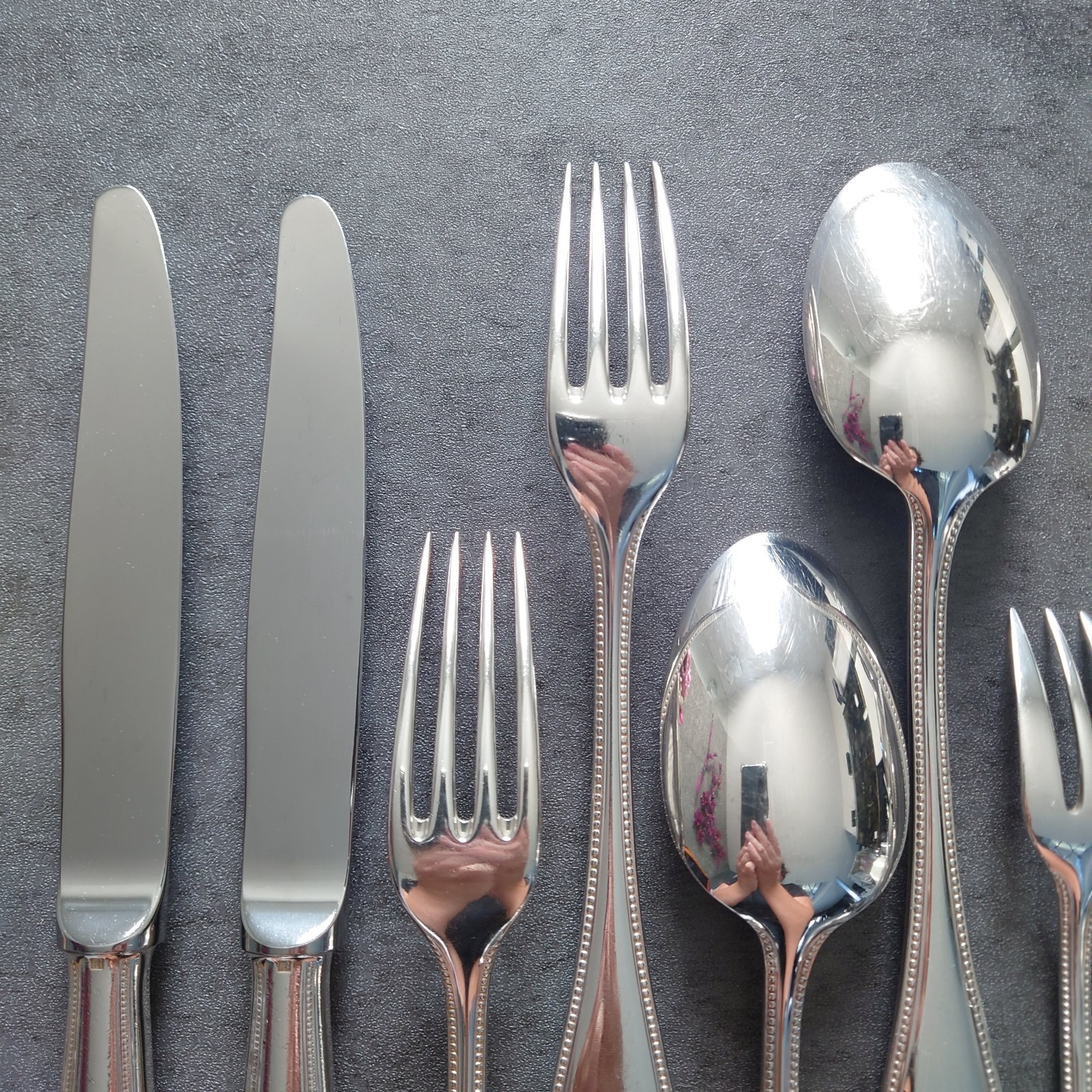 Christofle Perles 10pcs Silverplate Flatware Standard Knife Fork Spoon Very Good