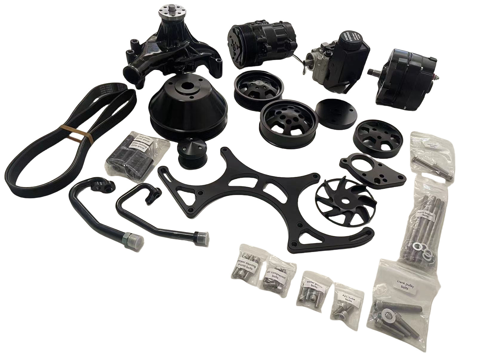 Small Block Chevy 350 400 Black Complete Serpentine Kit Front Drive System LWP