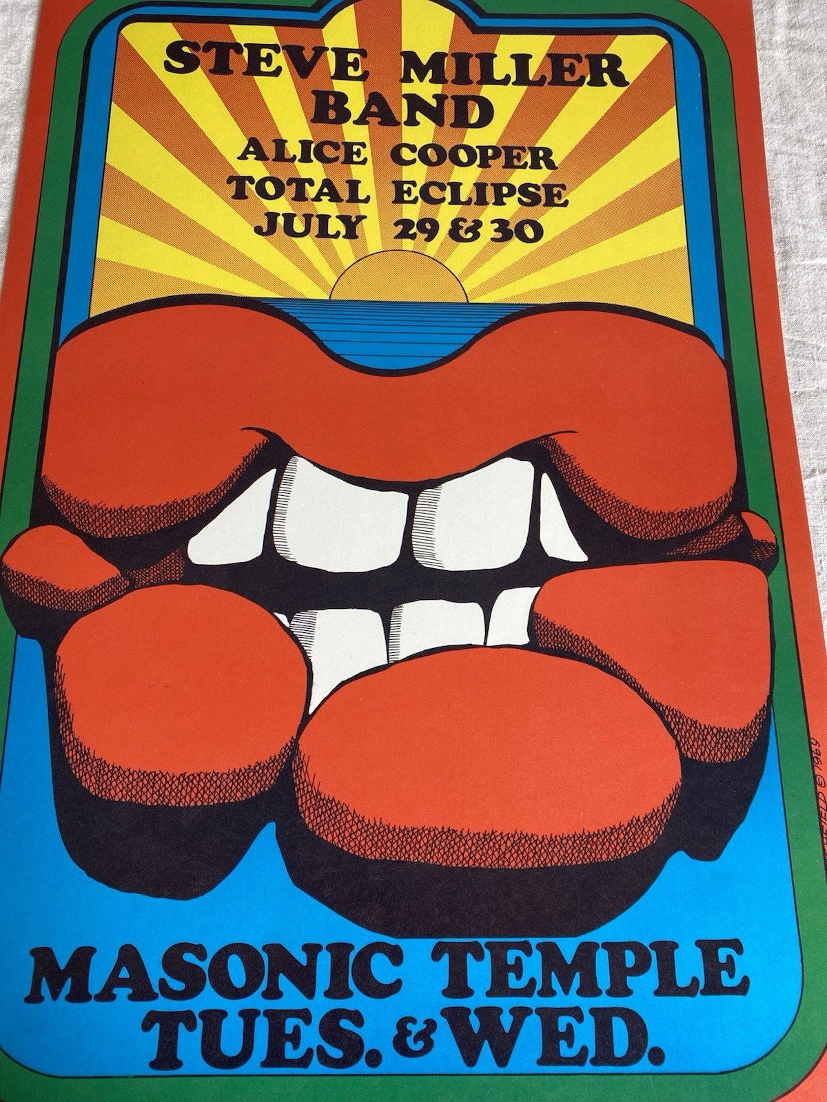 1969 Steve Miller Alice Cooper Poster Masonic Temple Portland Steve Blashfield