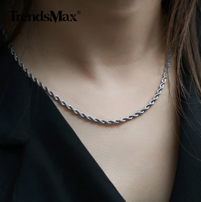 2/3/4/8/10MM Mens Silver Stainless Steel Necklace Twisted Rope Link Chain 18-26"