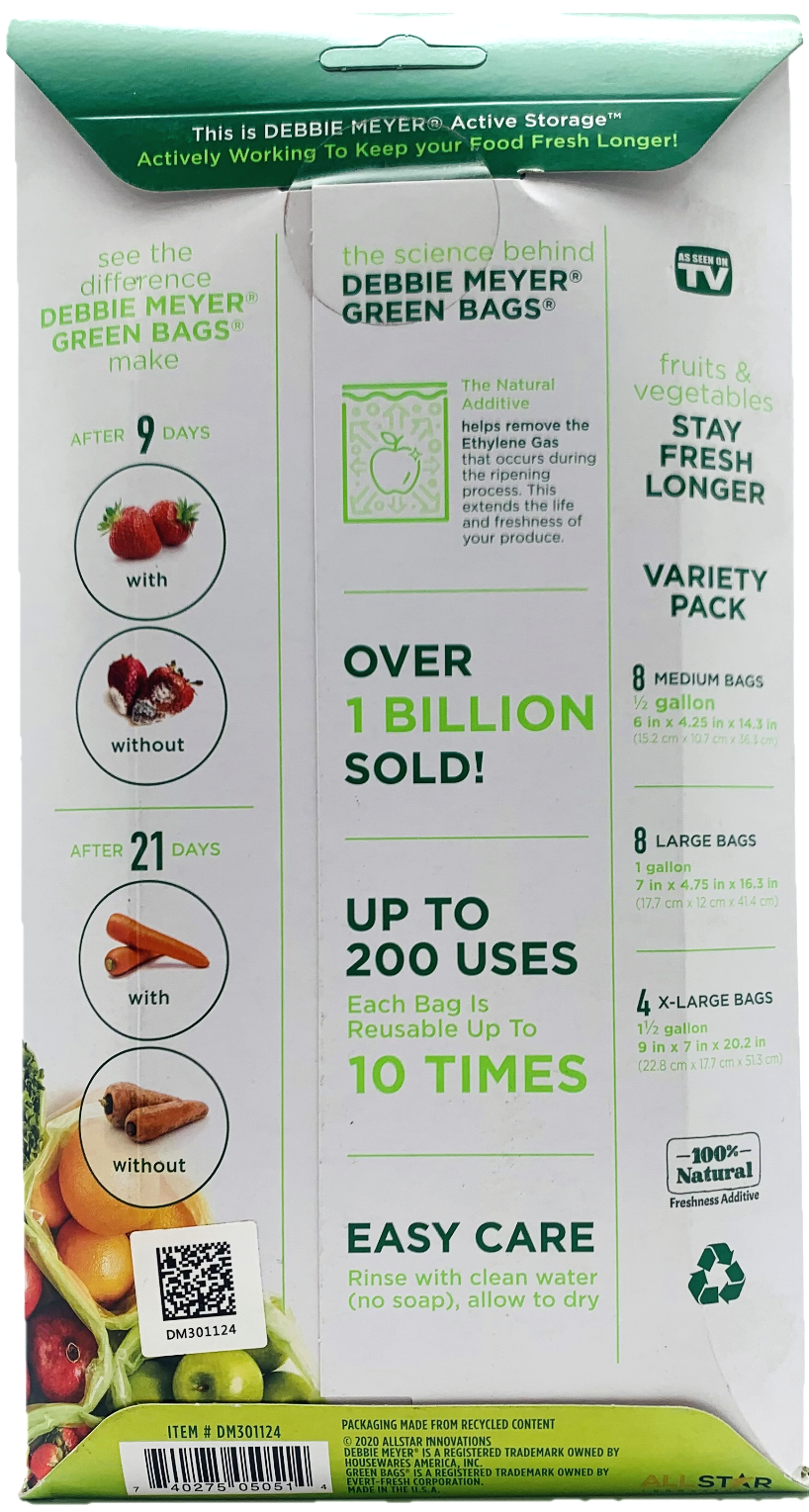 Debbie Meyer Green Bags 20-Pack (8M 8L 4XL) Keeps Fruits Vegetables Flower Fresh