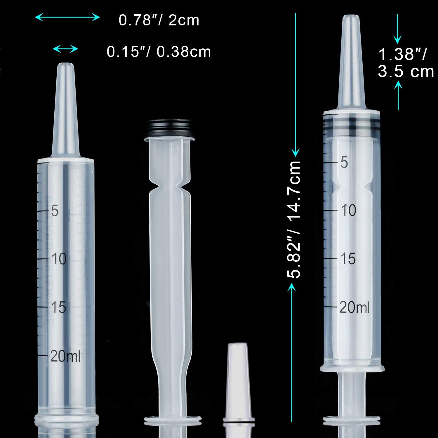4 Pack 20ml & 60ml Plastic Syringe, Large Syringes Without Needle for Scientific