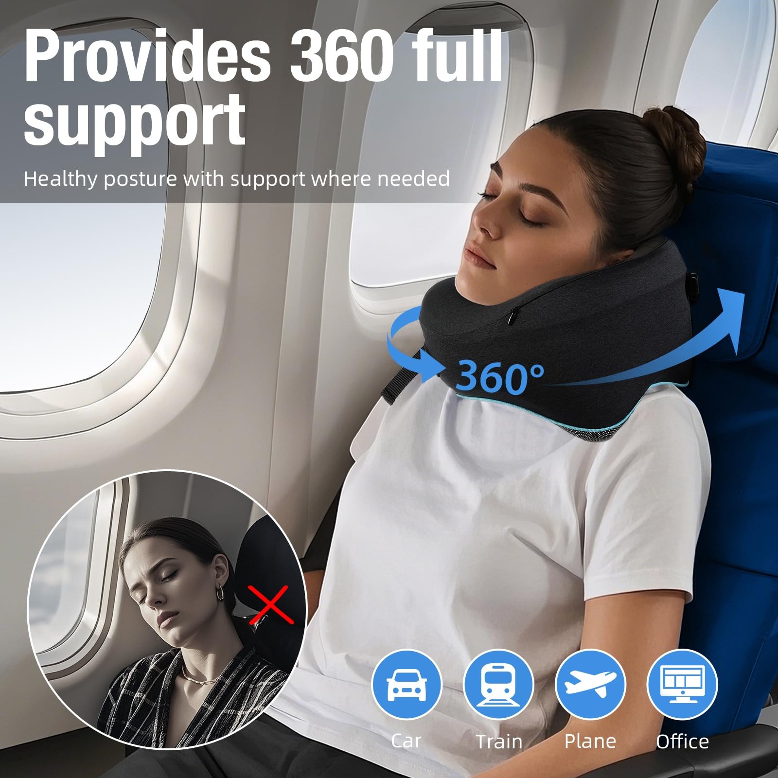 Neck Pillow for Traveling, Travel Neck Pillow for Airplane Memory Medium Size