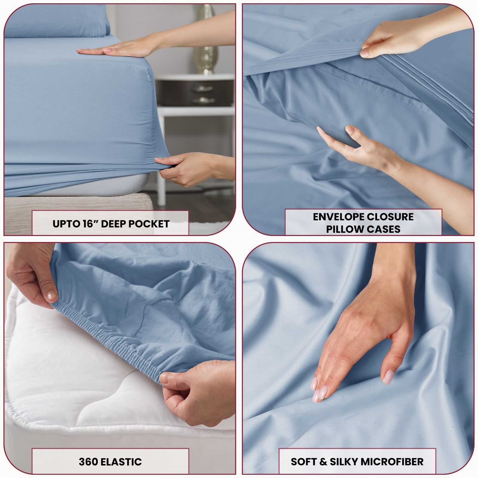 6 Piece Bed Sheet Set 1800 Series Microfiber Comfort Deep Pocket Hotel Bed Sheet