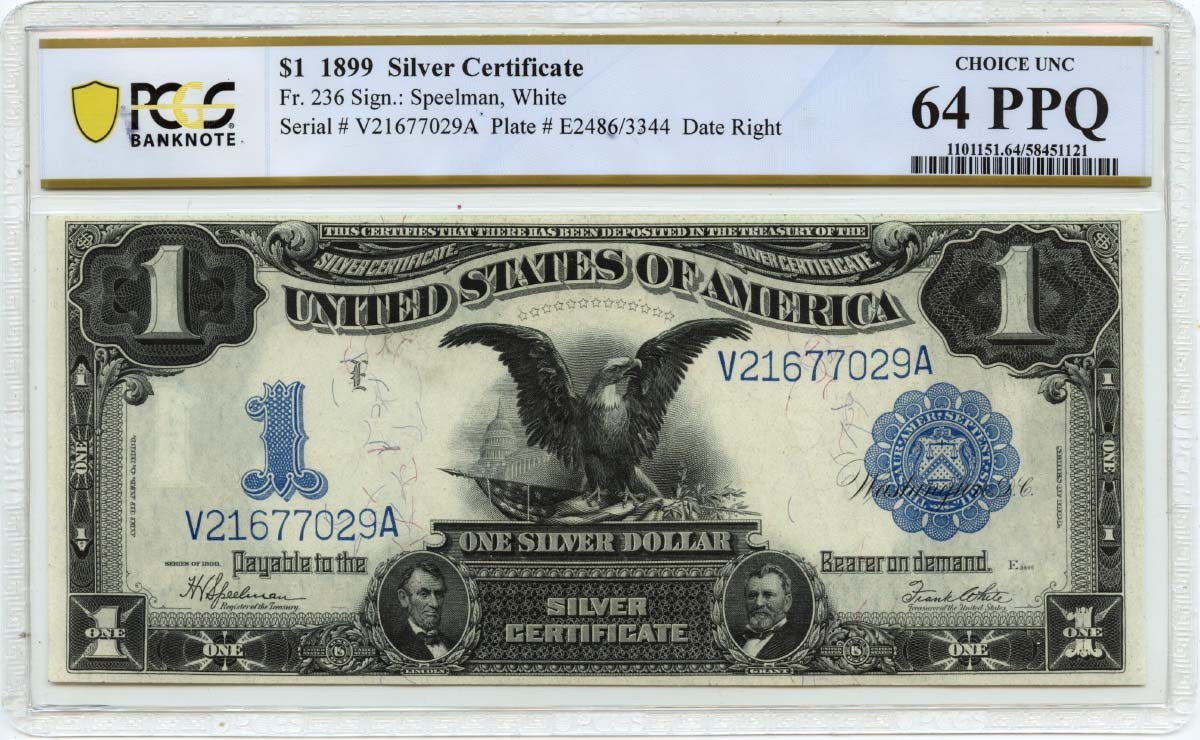 1899 $1 Silver Certificate FR#236 PCGS CU64 PPQ Choice