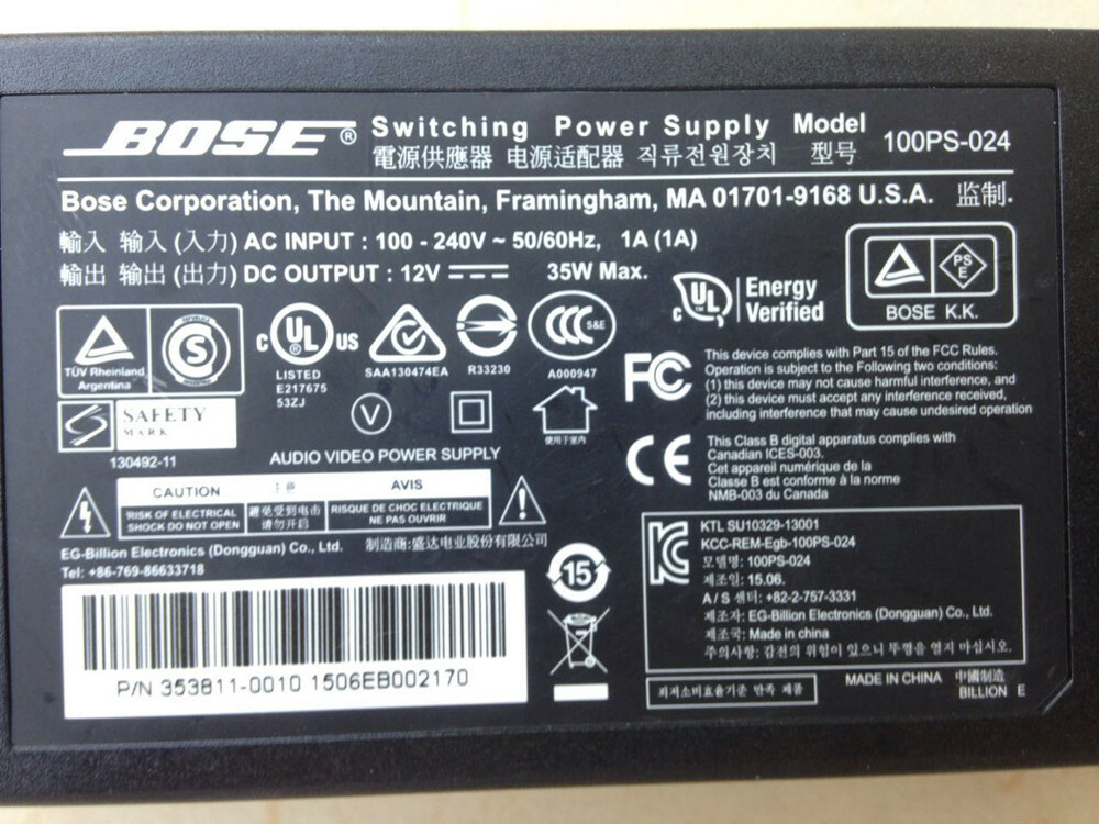 Original BOSE T20 V35 520 525 535 Adapter 12V 35W Power Charger Supply 100PS-024