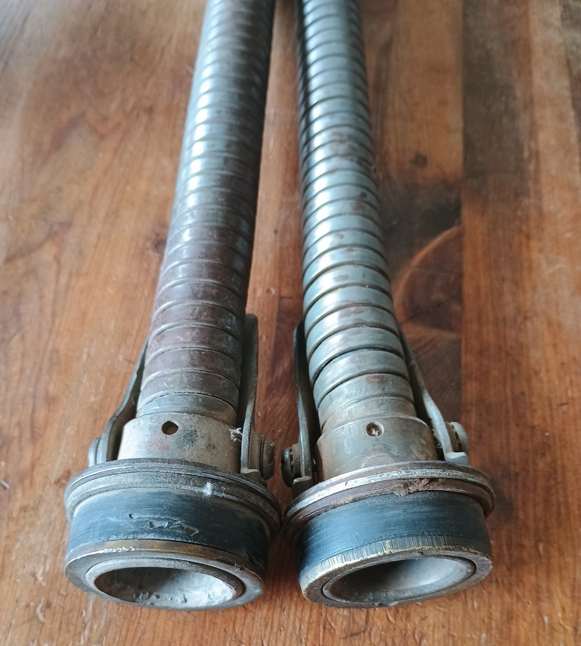 Lot of 2 Vintage Jerry Gas Can Flex Nozzle Spout w/ Screen Cap US Military Clamp