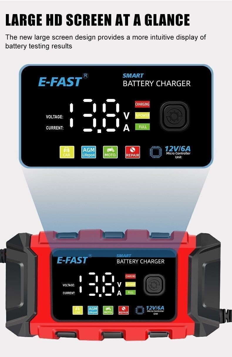 12V Smart Car Battery Charger Automatic Lifepo4 Repair Maintainer Trickle New