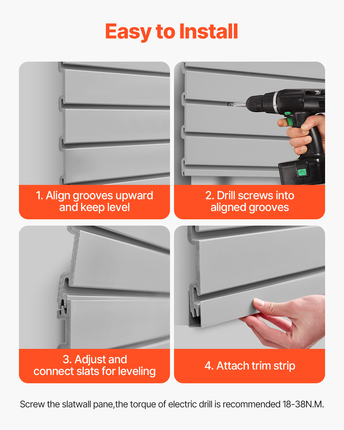 VEVOR 8 x 4 ft Slat Wall Paneling PVC Grey Garage Slatwall with Accessories