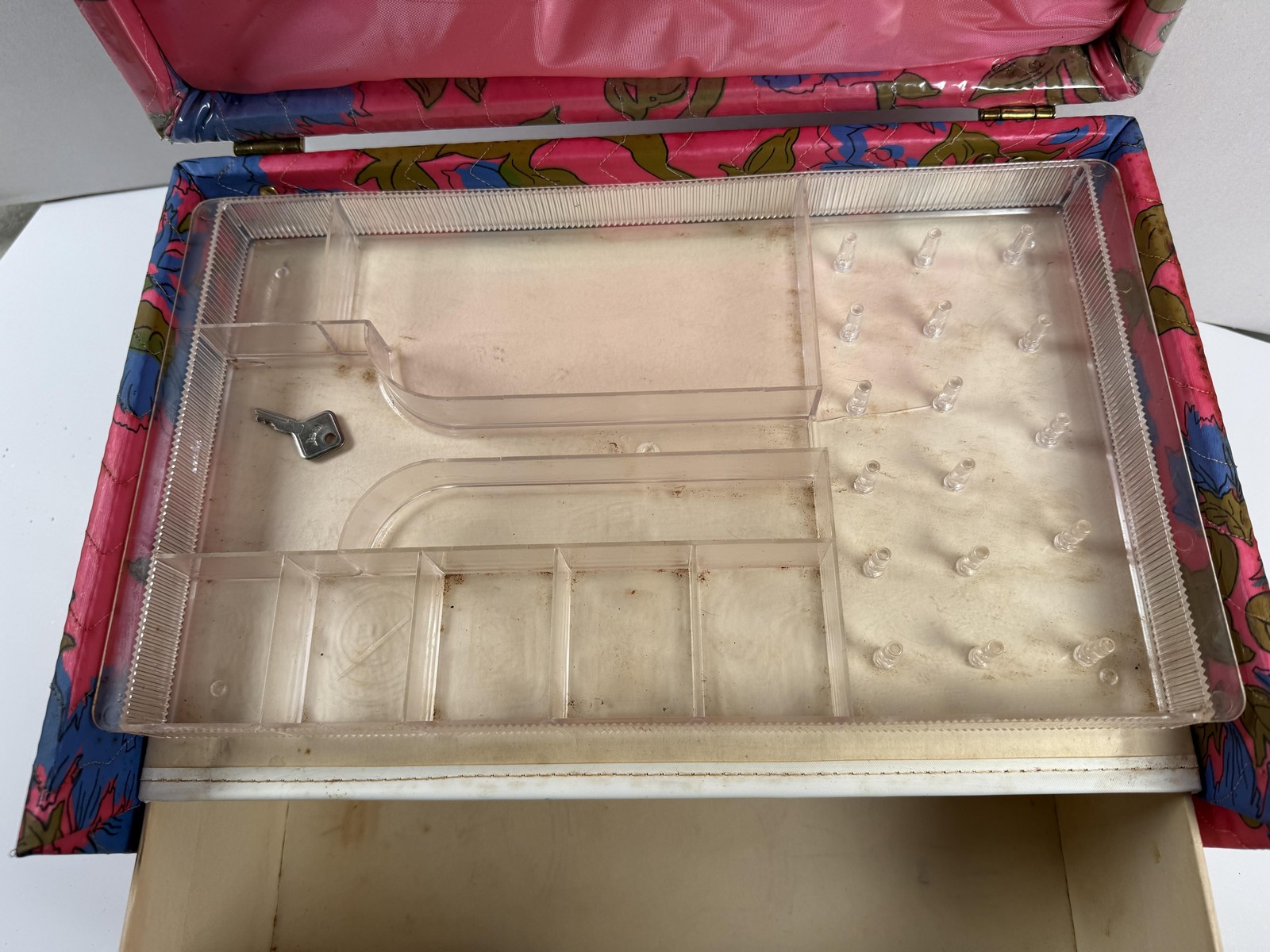 Vintage Sewing Box Kit Pink Floral Portable Sewing Case Box Organizer 60's