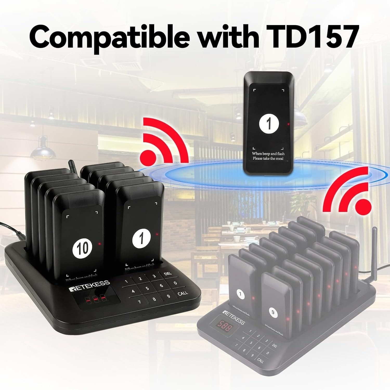 Retekess TD157 Restaurant Pager System 10 Pagers 984ft Range Wireless Buzzers