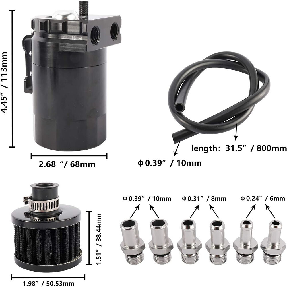 Universal Aluminum Oil Catch Can Kit Reservoir Baffled Tank with Breather Filter