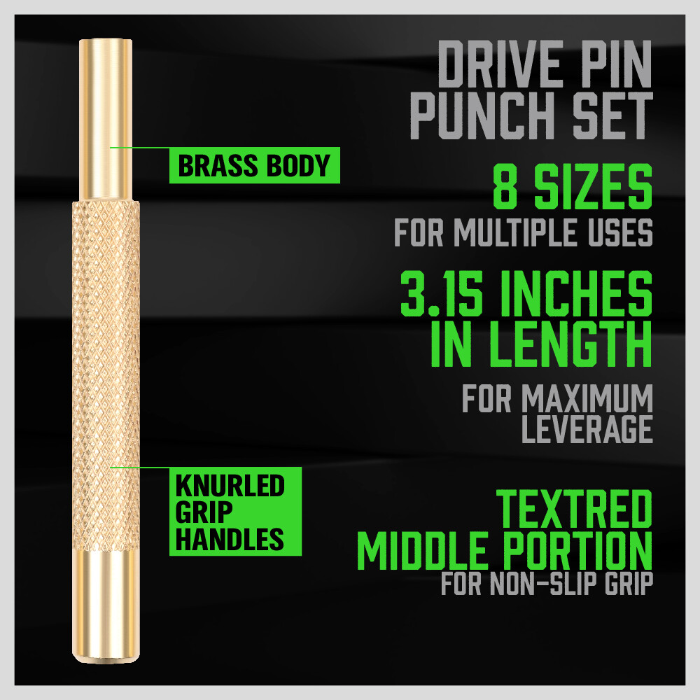 8 Pieces Brass Drive Pin Punches Set Gunsmith Drift Pin Jeweler Roll Up Case