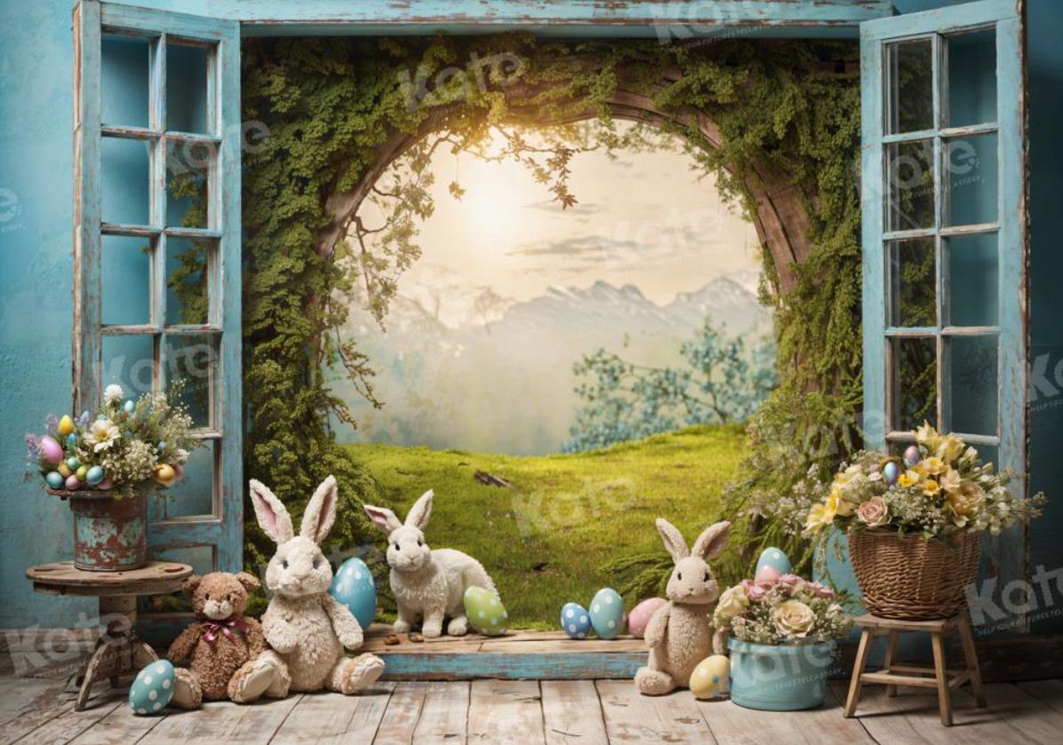 Kate Easter bunny window view photo backdrop for photography