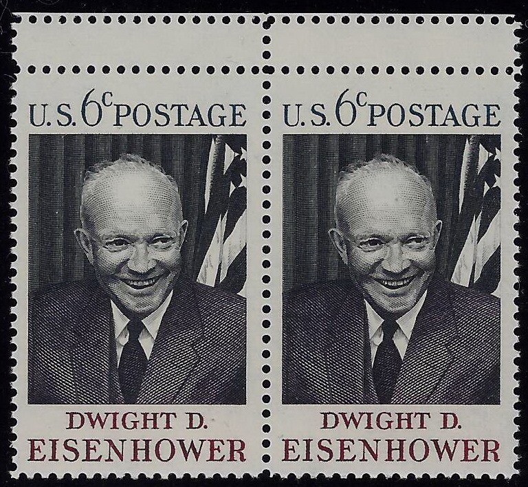 1383 - 6c Miscut Gutter Snipe Error / EFO Pair "Eisenhower" Mint NH