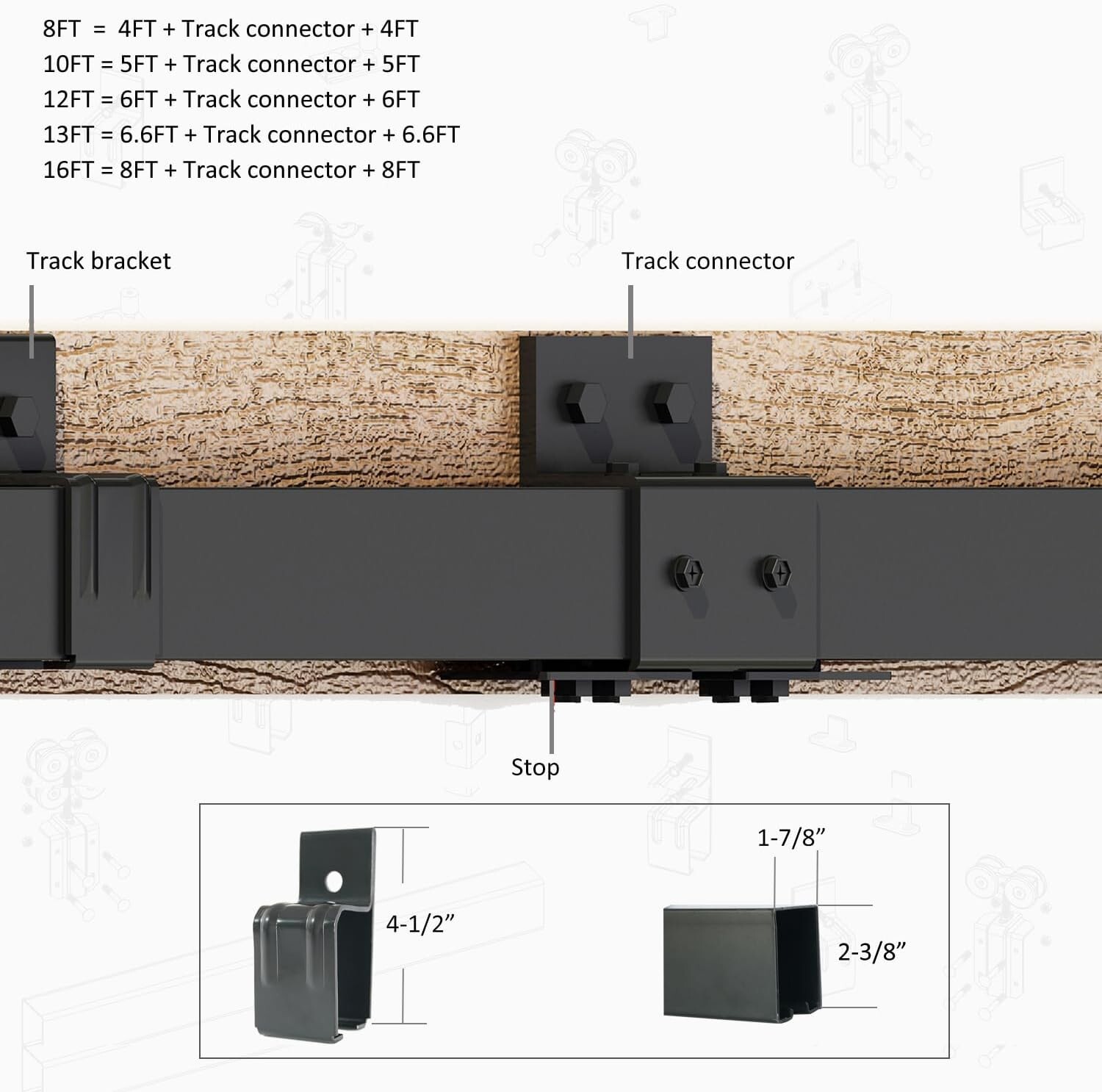 Black Box Track Double Sliding Barn Door Hardware,Heavy Duty Wall Mount kit