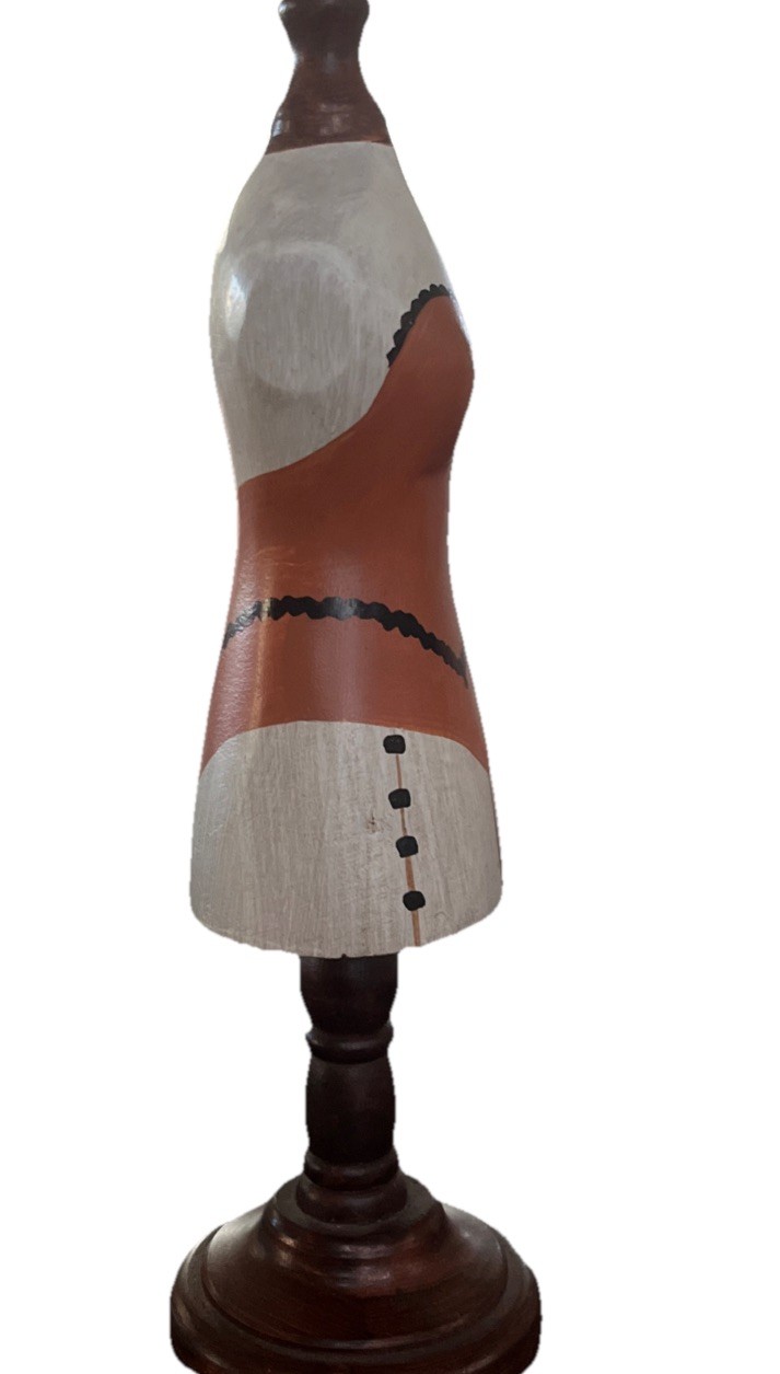 Wood Dress Form Mannequin Decor Hand Painted Lingerie Corset Style Tabletop