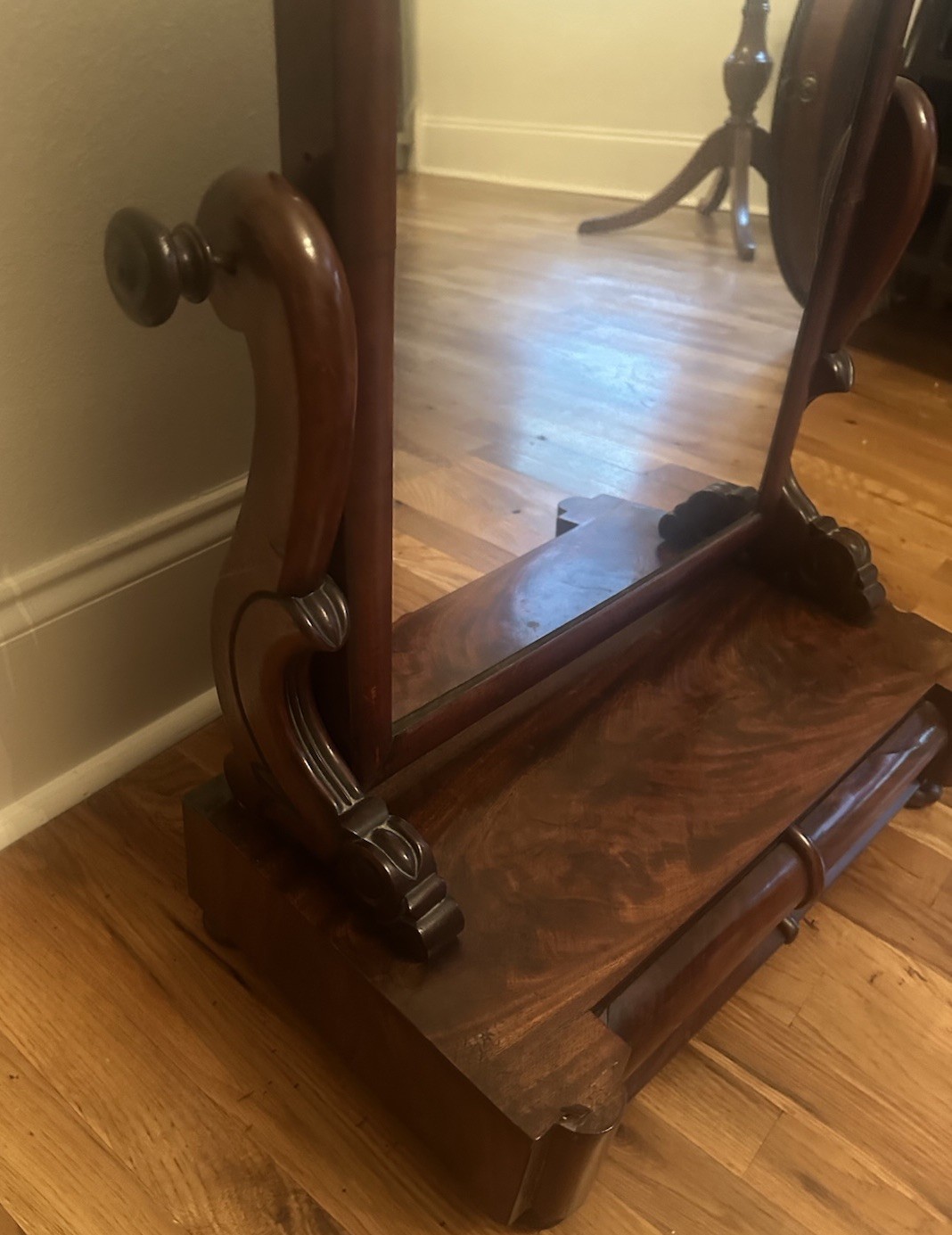 Antique English Georgian Mahogany Shaving Stand Dressing Table w Swing Mirror