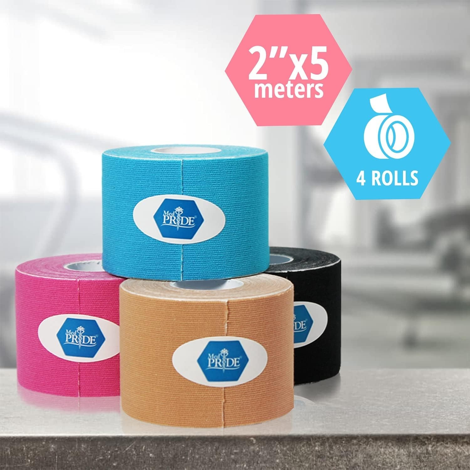 MED PRIDE Latex-Free Kinesiology Multicolor Tape 2in x16ft Muscle Support 8-16ct