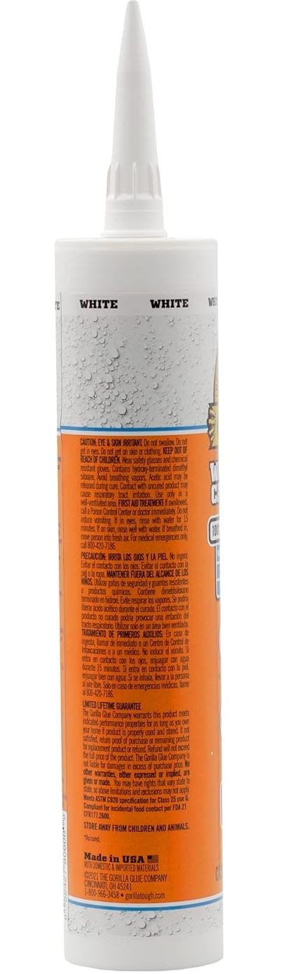 Gorilla White Silicone Caulk 10oz - 2-Pack – Waterproof Sealant for All Use DIY