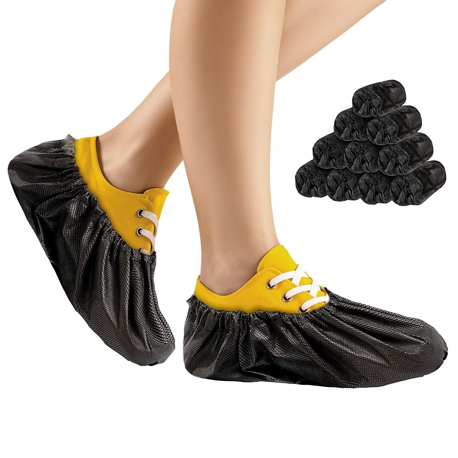 Black Disposable Shoe Covers Polypropylene 35 GSM 100 Count 16 x 6 in