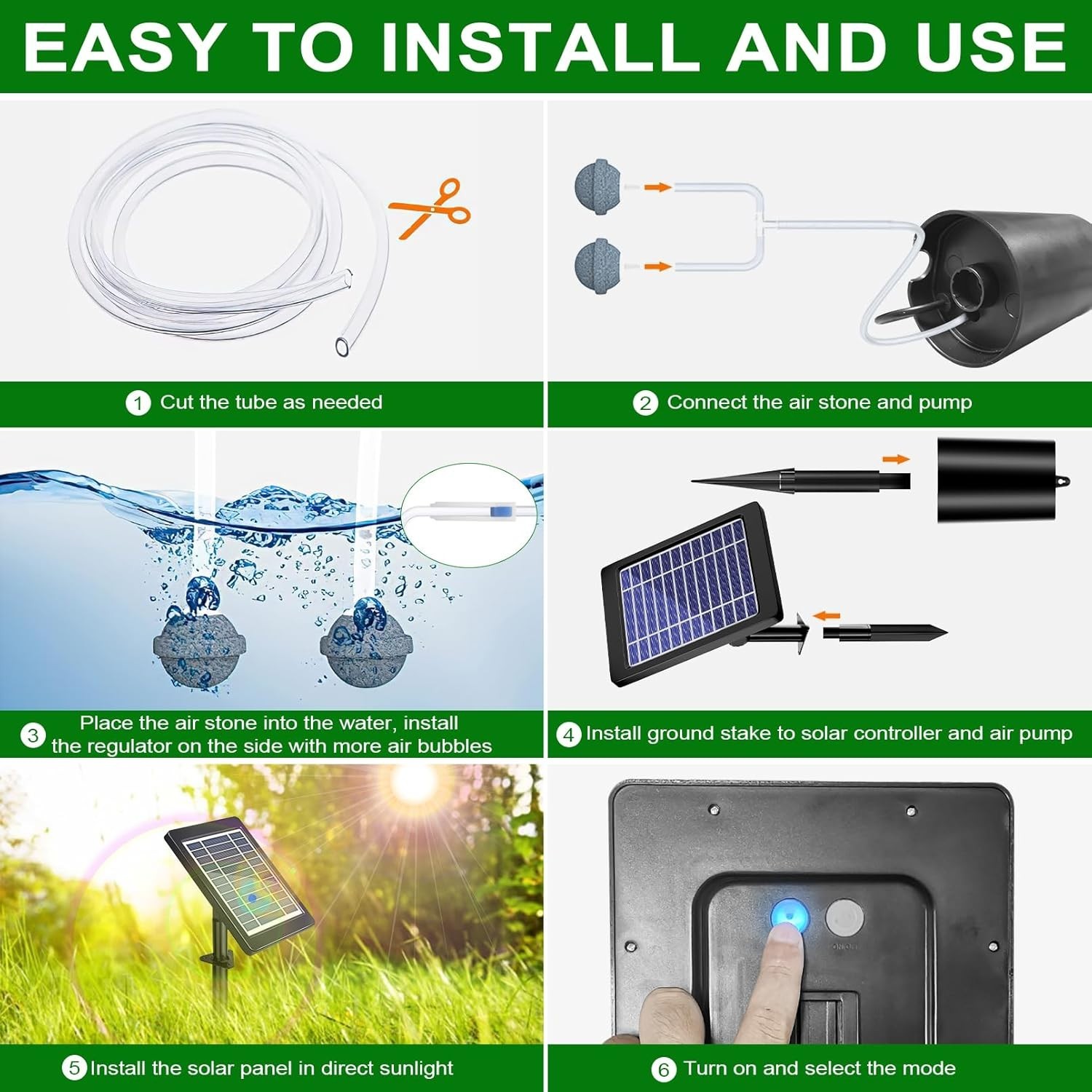 Solar Pond Aerator with Air Pump 3 Modes 4W for Fish Tanks, Ponds, Hydroponics